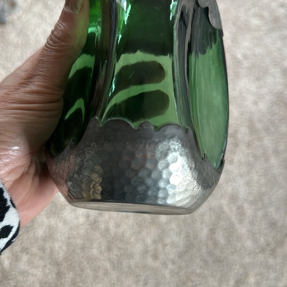 Royal Holland Daalderop Pewter Overlay Green Glass Decanter Bottle w/Stopper - Picture 10 of 10